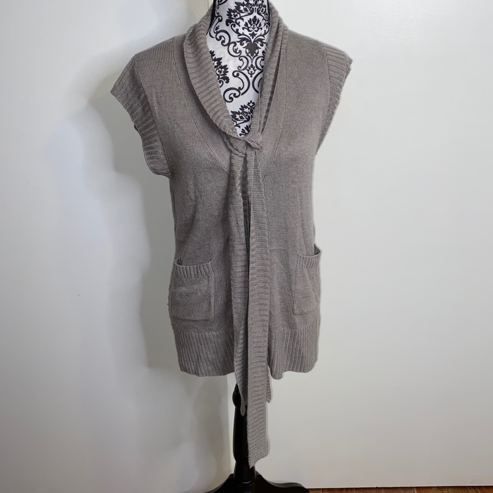 Attention Size Medium Grey Sweater Cardigan w/Tie